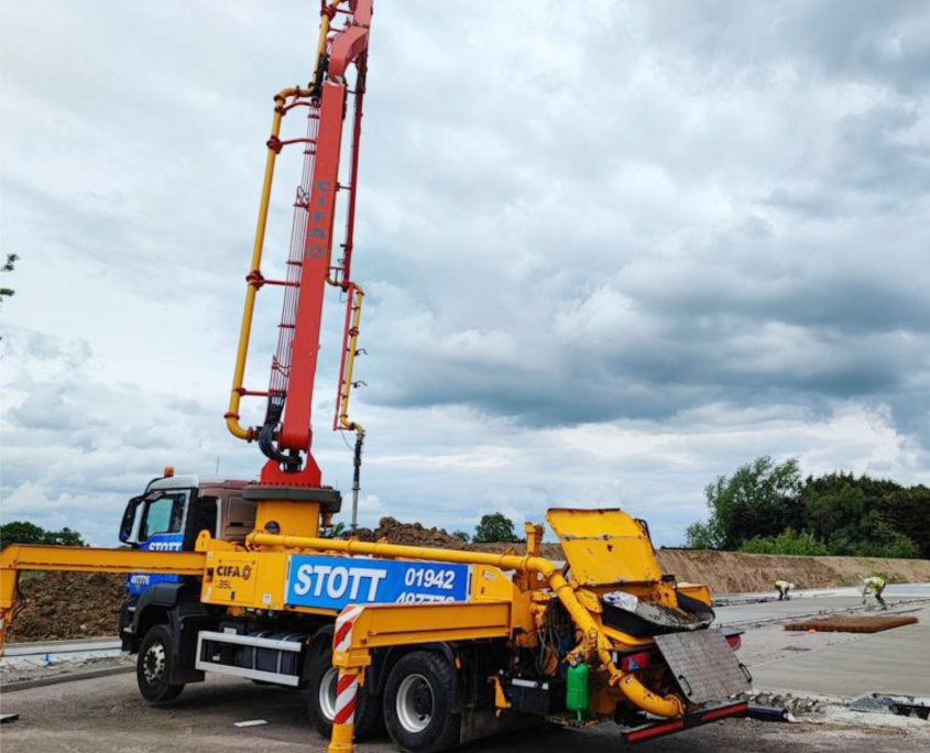K35L 5 section, z rotating, mobile concrete boom pump, stott, wigan, nw, 2022